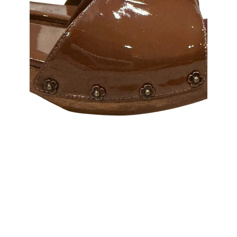 Larroude 8 Miso Platform Slides Caramel Patent Leather Brown Slide Sandal